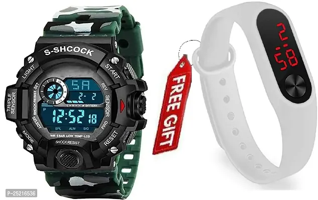 Green Scapper Multicolor Army Digital Watches Pack of 2 for Boys  Mens-3599 (White Green)-thumb0