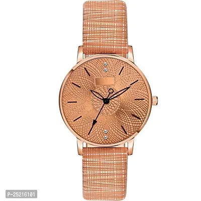 Green Scapper Luxury Brown Leather Strap Analog Watch for Women  Girls-9002