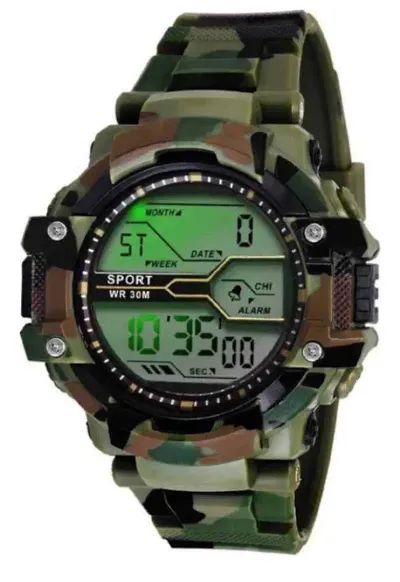 Digital Watch for Boys (Black Dial, Army Colored Strap)