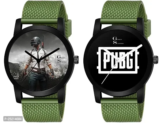 Green Scapper Green Color Wrist Watch Unique PUBG-AAPNA TIME AAYEGA-Avenger Series Pack of 2 Analog Watch for Girls  BOYS-2996 (Multicolour 1)-thumb0