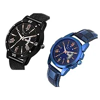 Blue  Black Leather Strap Luxury Day  Date Display Pack of 2-thumb1