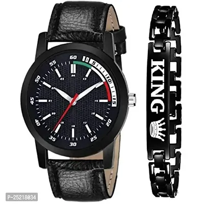 Green Scapper Multicolor Leather Strap with Bracelet Analog Watch for Men-8833 (Black)-thumb0