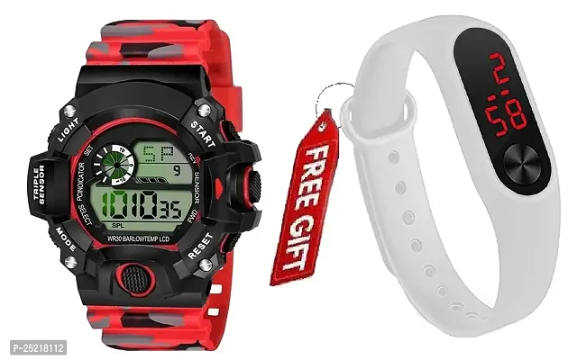 Green Scapper Multicolor Army Digital Watches Pack of 2 for Boys  Mens-3599 (White  Red)