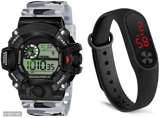 Green Scapper Army Shockproof Waterproof Digital Sports Watch for Men's Kids Sports Watch for Boys - Military Army Watch for Boys (Big militry Green  Square Watch)-5620 (White  Black)