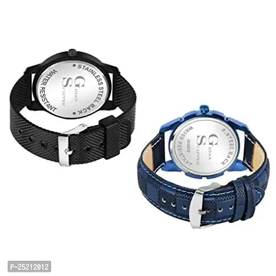 Blue  Black Leather Strap Luxury Day  Date Display Pack of 2-thumb3