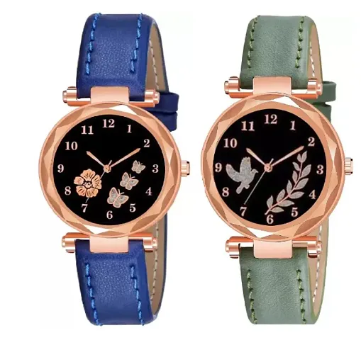 Stylish Attractive Designer Leather Belt Como Watch For Girls and Women (Pair of 2)