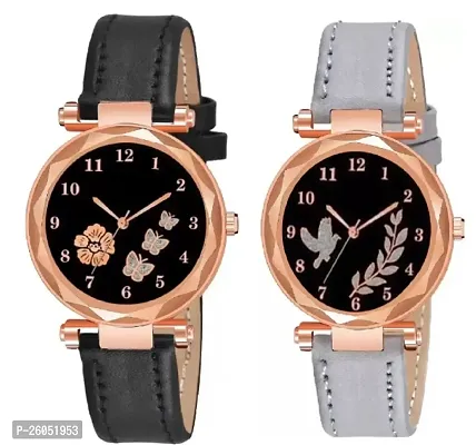 Stylish Attractive Multicolor Designer Leather Belt Como Watch For Girls and Women (Pair of 2)