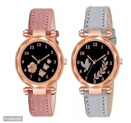 Stylish Attractive Multicolor Designer Leather Belt Como Watch For Girls and Women (Pair of 2)