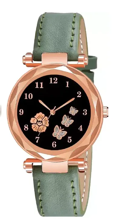 3 butterfly dail with flower leather belt Watches for women and girls