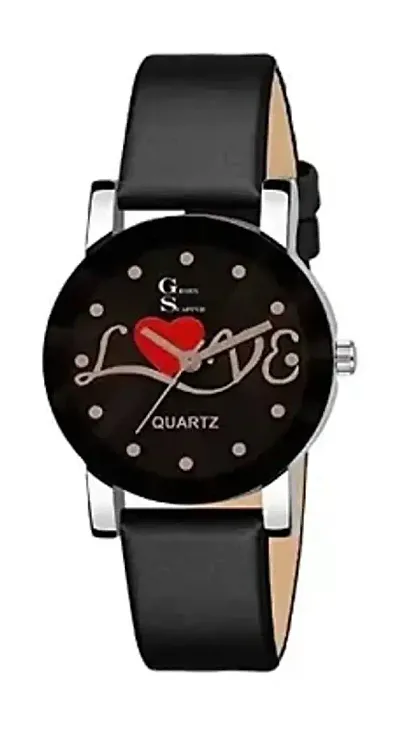 Scapper Love Dial Crystal Analog Watch for Couple-7240 (Black)