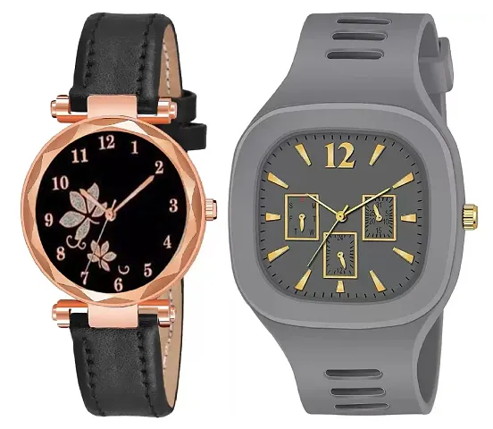 New Luxury Analog Watch For Women And Men Combo Set