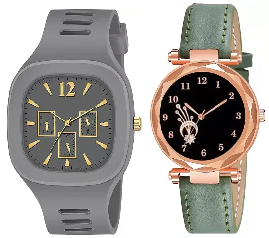 New Luxury Analog Watch For Women And Men Combo Set