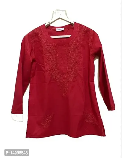 A-Line Red  Cotton Kurta For Women-thumb0