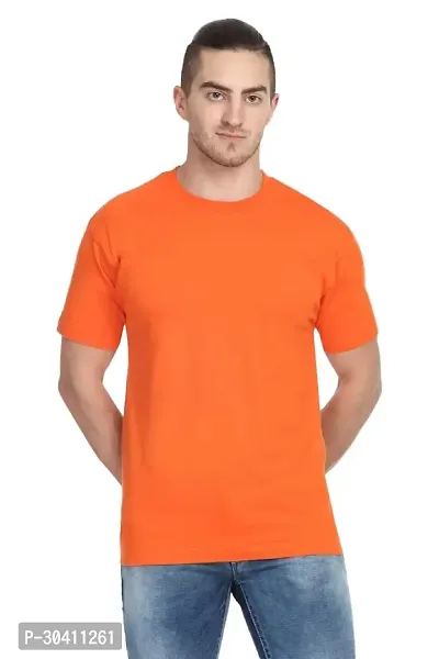 Stylish Orange Polyester Solid Short Sleeves Round Neck Tees For Men