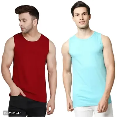 Stylish Multicoloured Polyester Sleeveless Gym Vest For Men Pack Of 2