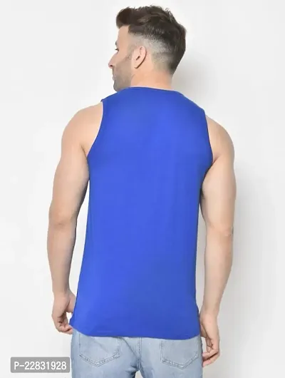 Stylish Blue Polyester Sleeveless Gym Vest For Men-thumb2