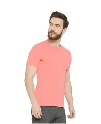 Stylish Pink Polyester Solid Short Sleeves Round Neck Tees For Men-thumb1