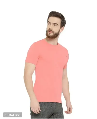 Stylish Pink Polyester Solid Short Sleeves Round Neck Tees For Men-thumb2