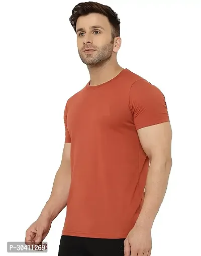 Stylish Orange Polyester Solid Short Sleeves Round Neck Tees For Men-thumb4