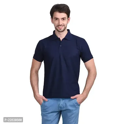 Stylish Navy Blue Polyester Polos For Men-thumb0