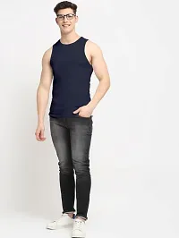 Stylish Navy Blue Polyester Sleeveless Gym Vest For Men-thumb4