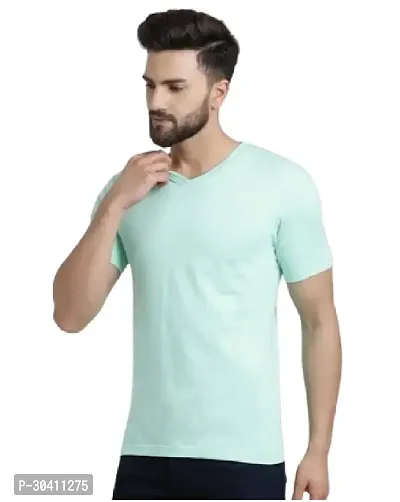 Stylish Blue Polyester Solid Short Sleeves Round Neck Tees For Men-thumb4