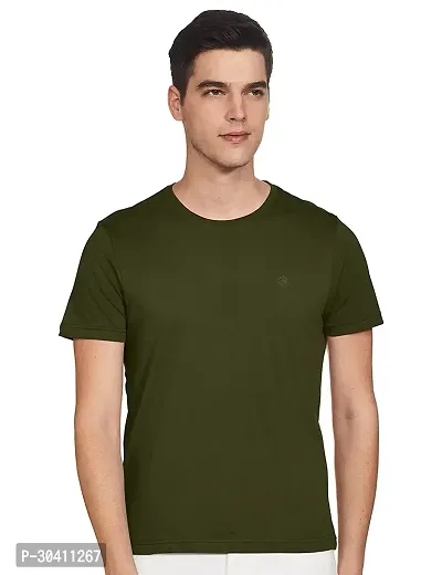 Stylish Green Polyester Solid Short Sleeves Round Neck Tees For Men-thumb0