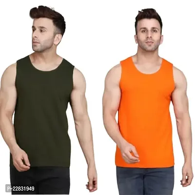 Stylish Multicoloured Polyester Sleeveless Gym Vest For Men Pack Of 2-thumb0