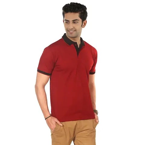 Elegant Solid Polyester Blend Polo T Shirt