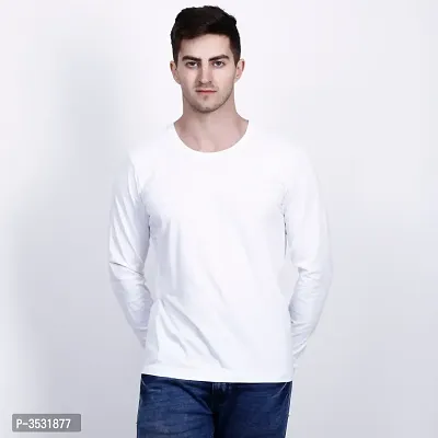 Men's White Solid Cotton Round Neck Tees-thumb0