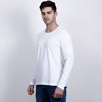 Men's White Solid Cotton Round Neck Tees-thumb1