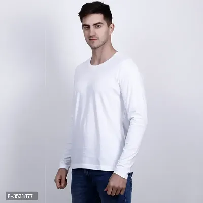 Men's White Solid Cotton Round Neck Tees-thumb2