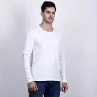 Men's White Solid Cotton Round Neck Tees-thumb2