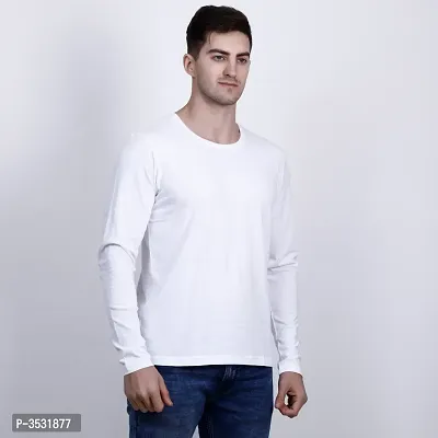 Men's White Solid Cotton Round Neck Tees-thumb3