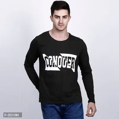 Men's Black Printed Cotton Round Neck Tees-thumb0