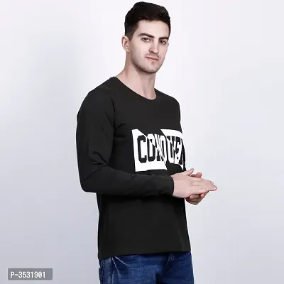 Men's Black Printed Cotton Round Neck Tees-thumb3