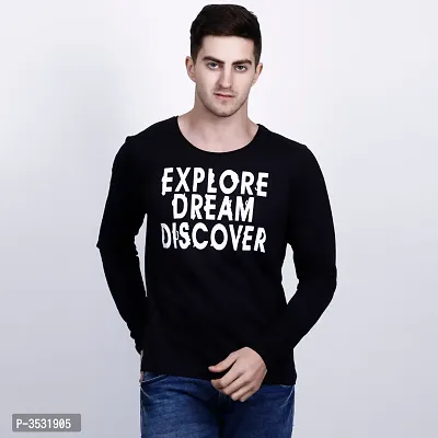 Men's Black Printed Cotton Round Neck Tees-thumb0