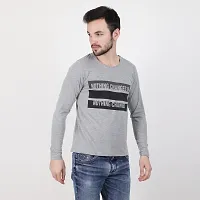 Men's Grey Cotton Printed Round Neck Tees-thumb2