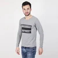 Men's Grey Cotton Printed Round Neck Tees-thumb1