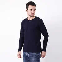 Men's Navy Blue Cotton Solid Round Neck Tees-thumb1