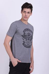 Men's Grey Cotton Printed Round Neck Tees-thumb2