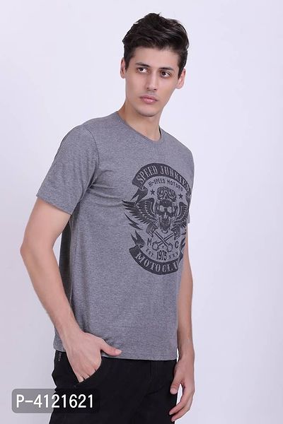 Men's Grey Cotton Printed Round Neck Tees-thumb3