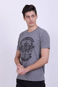 Men's Grey Cotton Printed Round Neck Tees-thumb1