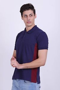 Men's Navy Blue Cotton Self Pattern Polos-thumb2