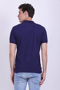 Men's Navy Blue Cotton Self Pattern Polos-thumb4