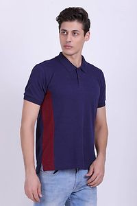 Men's Navy Blue Cotton Self Pattern Polos-thumb3