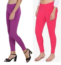 Stylish Cotton Lycra Multicoloured Ankle Leggings Combo ( Pack Of 2 )-thumb2