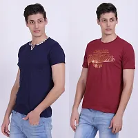 Men's Multicoloured Cotton Blend Self Pattern Tees (Pack of 2)-thumb2