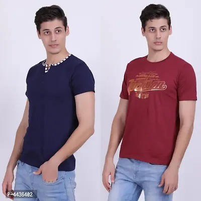 Men's Multicoloured Cotton Blend Self Pattern Tees (Pack of 2)-thumb3