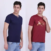 Men's Multicoloured Cotton Blend Self Pattern Tees (Pack of 2)-thumb3